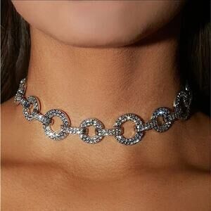 Silver Crystal Choker New Years Eve Rhinestone Party Wedding Statement Piece